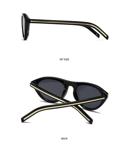 Détails de lunettes de soleil vintage noires avec accents dorés sur les branches