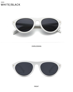 Vue détaillée des lunettes de soleil rétro blanches avec monture épaisse et détails dorés