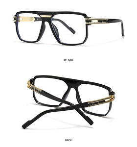 Detail view showing 45-degree side and back of classic square pilot sunglasses with dual bridge