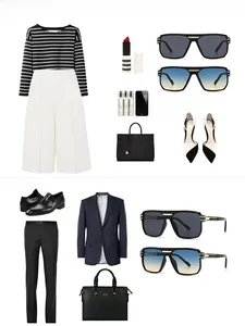 Classic aviator sunglasses featured in stylish men and women lifestyle fashion outfits