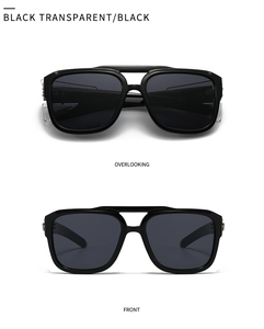 Front and top view of modern square black sunglasses with UV protection lenses