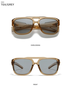 Close-up of tea-colored vintage pilot sunglasses with gray lenses and double bridge design