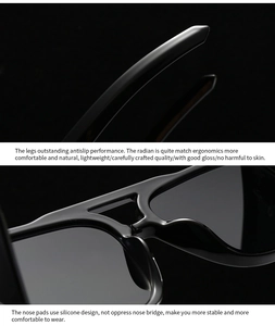 Detail showing ergonomic anti-slip temples and soft silicone nose pads on black sunglasses