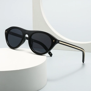 Lunettes de Soleil Ovales Rétro Modernes pour Femmes Monture PC Protection UV400 Style Ins avec Insert en Métal Rivets Triangulaires Or