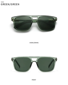 Vue de face et de dessus de lunettes aviateur vintage vertes avec double pont