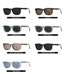Detailed grid showing seven color variants of polarized square frame sunglasses for men and women