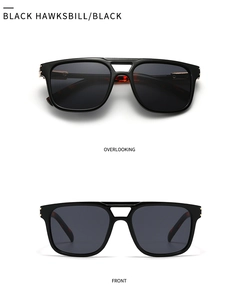 Détails de lunettes pilote carrées avec monture noire et intérieur de branche en écaille