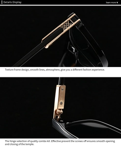 Détails de lunettes pilote montrant les charnières dorées et la monture en acétate noir