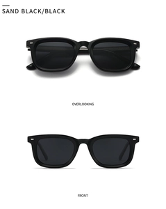 Polarized square sunglasses in sand black with front and top view details