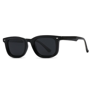 Classic black square polarized sunglasses with silver rivets and glossy finish frames