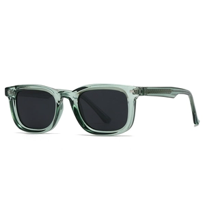 Classic polarized square sunglasses with transparent teal frames and dark lenses