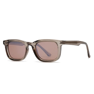 Trendy square polarized sunglasses with transparent grey frames and light brown lenses