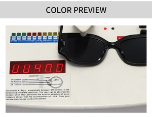 UV400 testing showing professional ultraviolet protection on black cat eye sunglasses