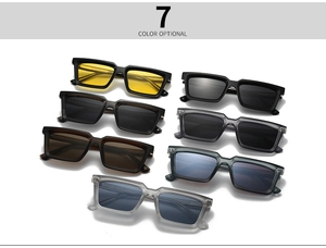 Detailed display of square frame polarized sunglasses available in seven trendy color options