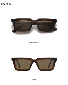 Dual view of retro tea-tinted polarized sunglasses with matte brown rectangular frames