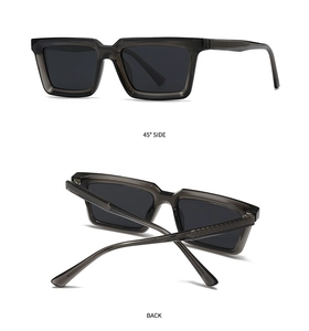 Detail view of square polarized sunglasses showing 45-degree side and back foldable frame