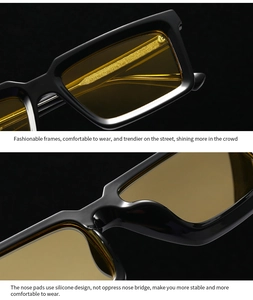 Detail of integrated silicone nose pads on black square frame sunglasses for comfort