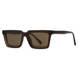 Classic polarized square frame sunglasses in vintage dark brown amber translucent finish