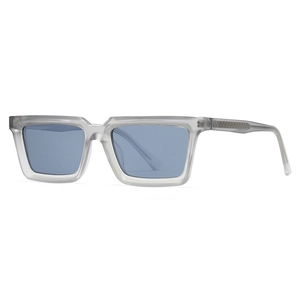 Polarized square sunglasses for men and women with matte gray frame and blue lenses