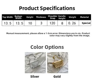 Detailed view of mini acrylic metal box bag showing dimensions and thick chain handle