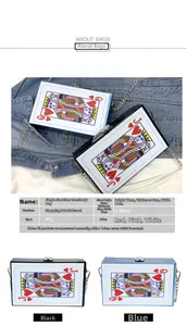 Detail showing creative playing card box bag dimensions and quality PU leather material