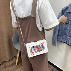 Quirky Ace of Hearts poker box bag with silver metal chain strap for women