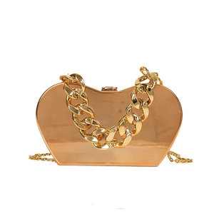 Chic rose gold metallic heart shaped hard shell evening bag with thick chain handle