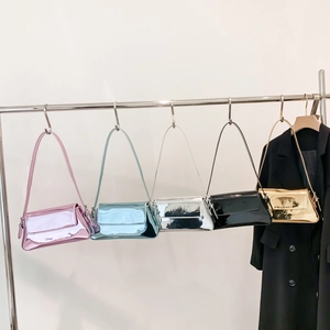 Glossy patent leather shoulder bags in five candy colors with metallic mirror finish