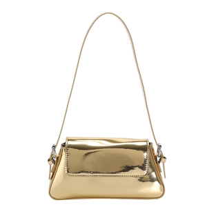 Chic metallic gold patent leather underarm shoulder bag with sleek rectangular shape