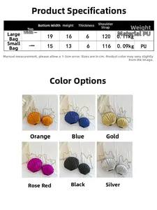 Detailed size chart and parameter table for striped shell crossbody chain bag