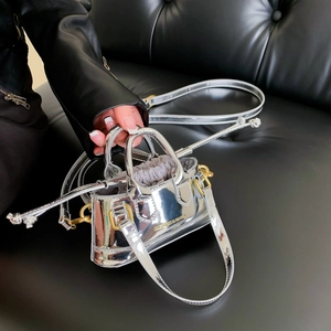 Silver mirror mini crossbody shell bag with golden hardware and fashion lettering