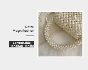 Close-up of handmade cream pearl woven handbag showing refined bead texture and handle