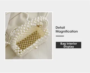 Detail magnification of the interior showing the intricate pearl beaded weave of the bag