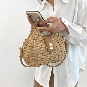 Borsa A Tracolla In Paglia Intrecciata Con Patta In Pelle Chiusura In Metallo Borsa Da Spiaggia Estiva Per Donna