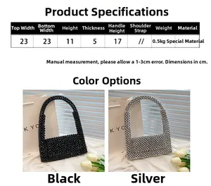 Detailed close-up of handmade beaded shoulder bags in black and silver finishes