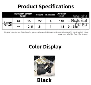 Detailed size specifications and dimensions for the creative PU leather crossbody mini bags