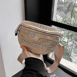Marsupio Con Strass Da Donna Borsa Da Petto In Pelle PU Lucida Con Catena In Metallo Mezza Luna Moda Borsa A Tracolla