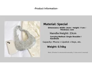 Spécifications détaillées de taille pour le sac sous les bras en maille métallique argentée