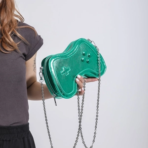Creative green game controller shaped mini crossbody bag with metallic finish and chain