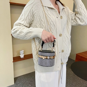 Sparkling rhinestone cylinder evening bag with gold hardware and ruched handle for women