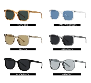 Detailed grid showing six color combinations of oversized square sunglasses on white background