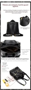 Detail view of motorcycle jacket style backpack with gold studs and anti-theft back zipper