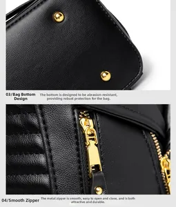 Detailed macro view of gold-tone metal base rivets and smooth zipper on quilted leather bag