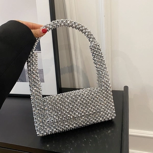 Women Handbag Beaded Rhinestone Underarm Bag Retro Evening Clutch Shoulder Bag Metallic Shiny Fashion