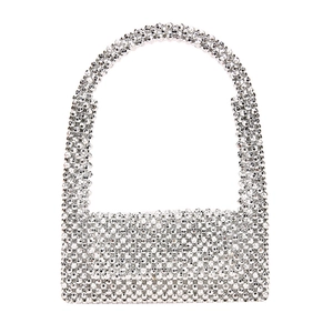 Sparkly silver beaded evening hobo bag with integrated handle for vintage party style