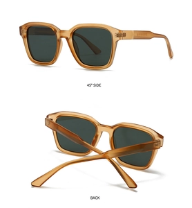 Detail view of retro square tortoise sunglasses showing the side hinge and back frame