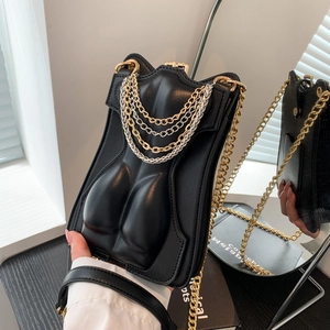 Sac À Bandoulière Créatif Forme De Corps Femme Cuir PU Chaîne Métallique Multicouche Mode Streetwear Tendance Petit Sac