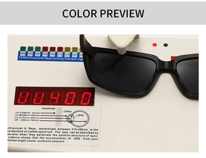 Détail du test de protection UV400 pour lunettes de soleil carrées noires avec verres