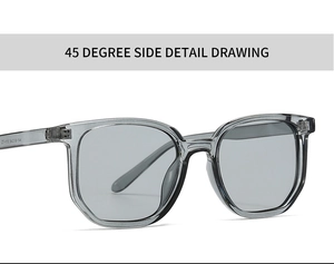 Detailed 45-degree side view of transparent grey sunglasses frame with model ZT-Y15