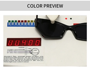 Test de protection UV400 pour lunettes de soleil ovales noires montrant l'effet bloquant